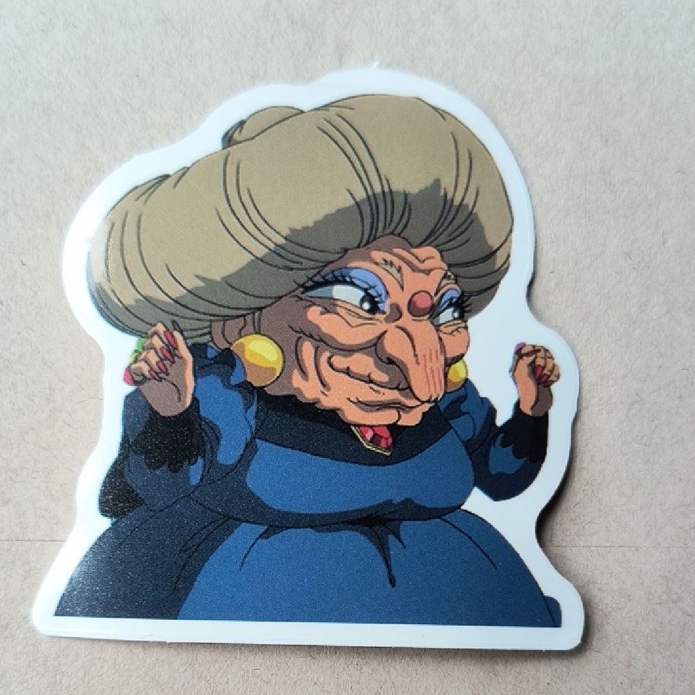 Blue Vintage Cartoon Witch Sticker Studio Ghibli Spirited Away Howl's Moving Cas